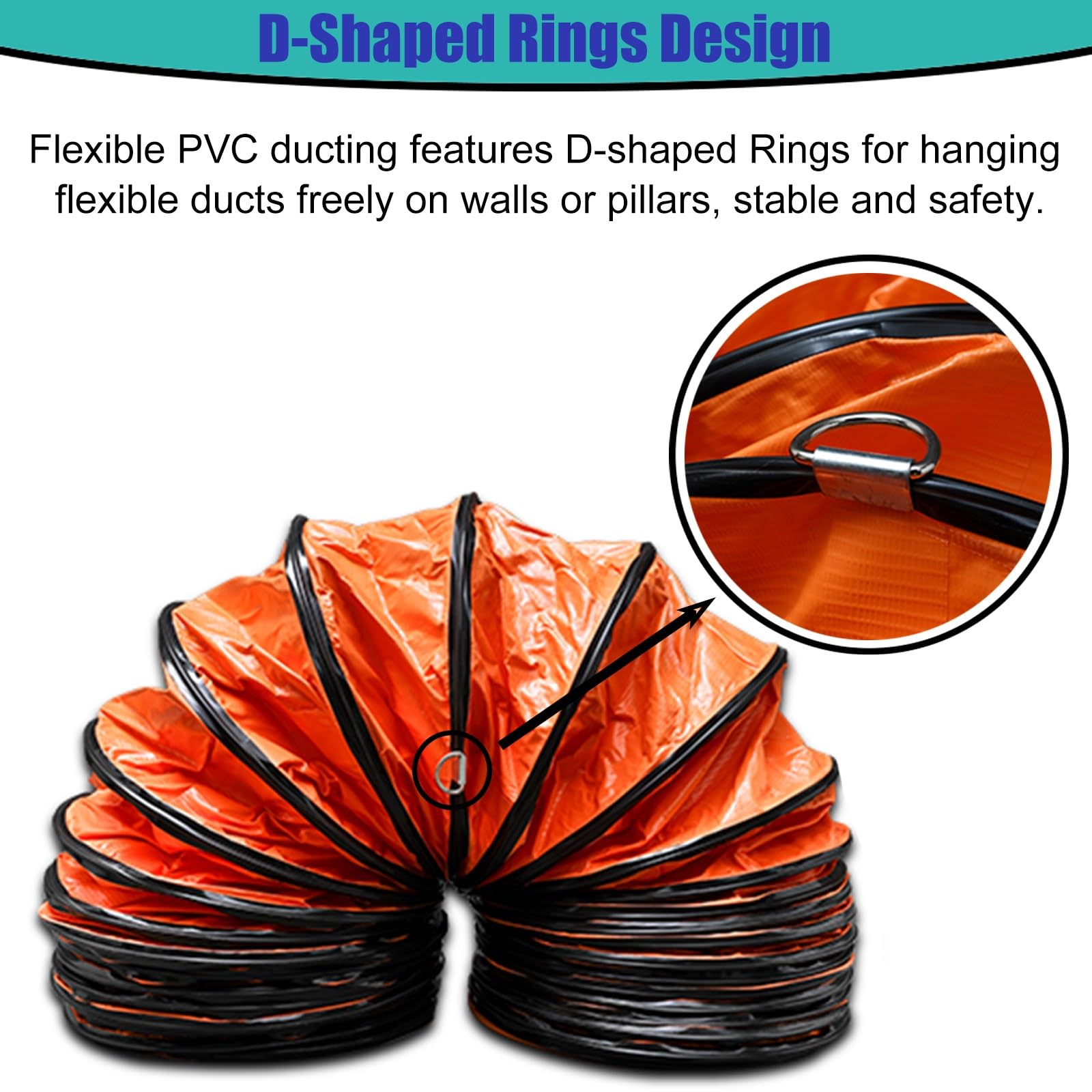 Orange - Conducto flexible comercial para fábricas y túneles y automóviles, expandible, ventilador, ventilador de utilidad, ignífugo, manguera de conducto de 450 mm de diámetro, 17 3/4 pulgadas de