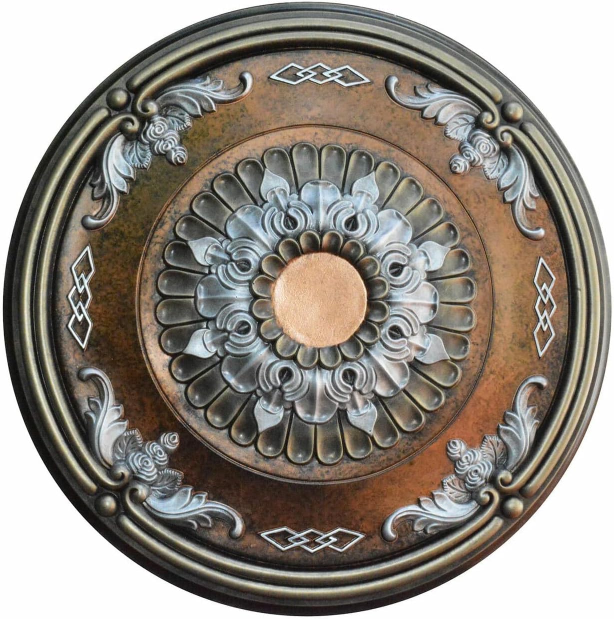 CCMF-054-INT-LL Snowy Daybreak Hand Painted Ceiling Medallion, Antique Copper, Ivy, Silver