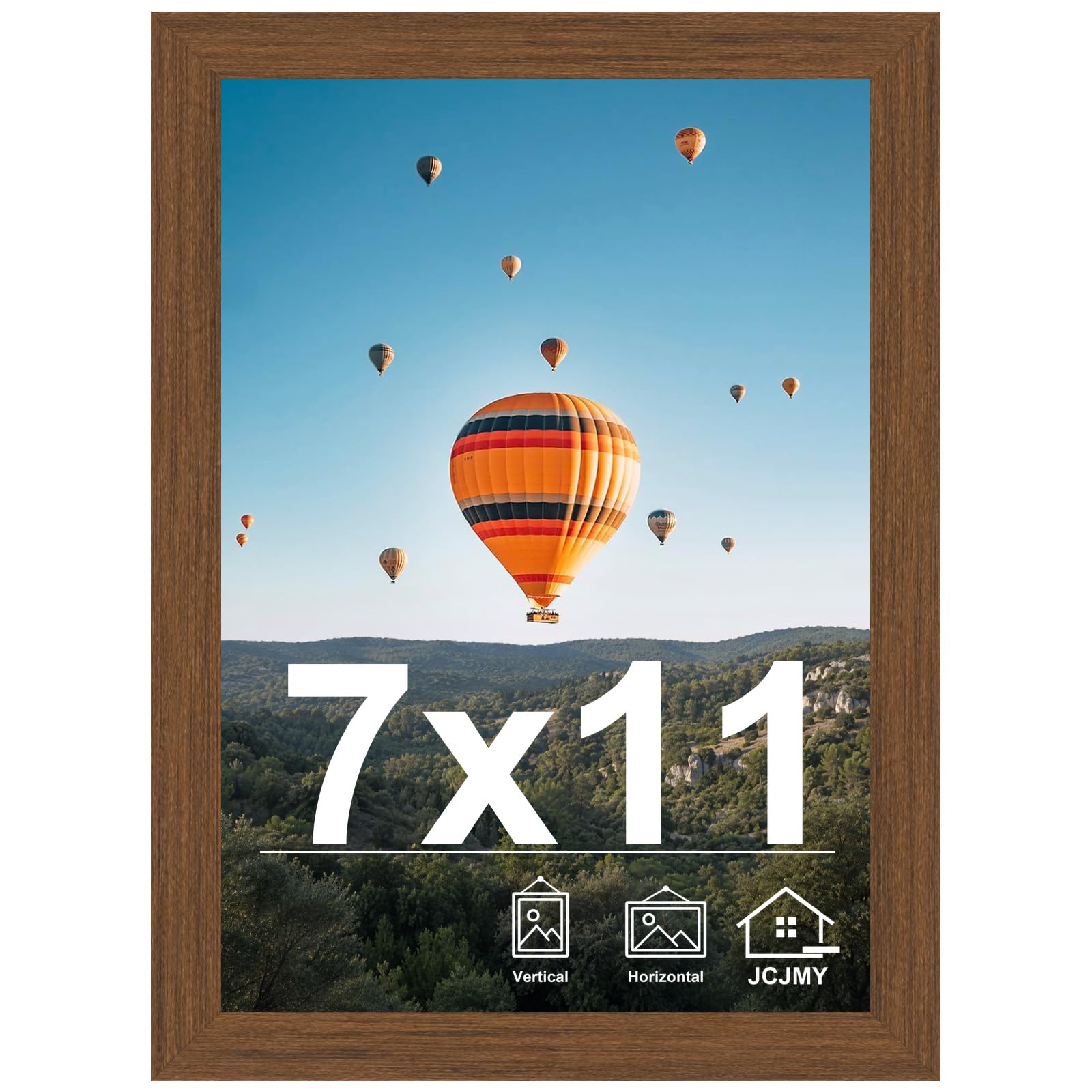 JCJMY 7x11 Picture Frame Brown for Wall Hanging or Tabletop- Wall Mounting Horizontally or Vertically, 7 x 11 Wall Gallery Poster Photo Frame for 7 by 11 Photos, Brown