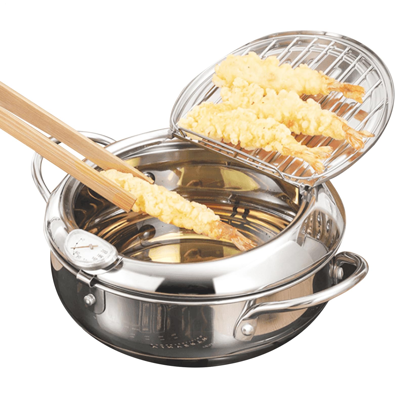 Recipiente para freír de acero inoxidable con termómetro para patatas fritas en casa