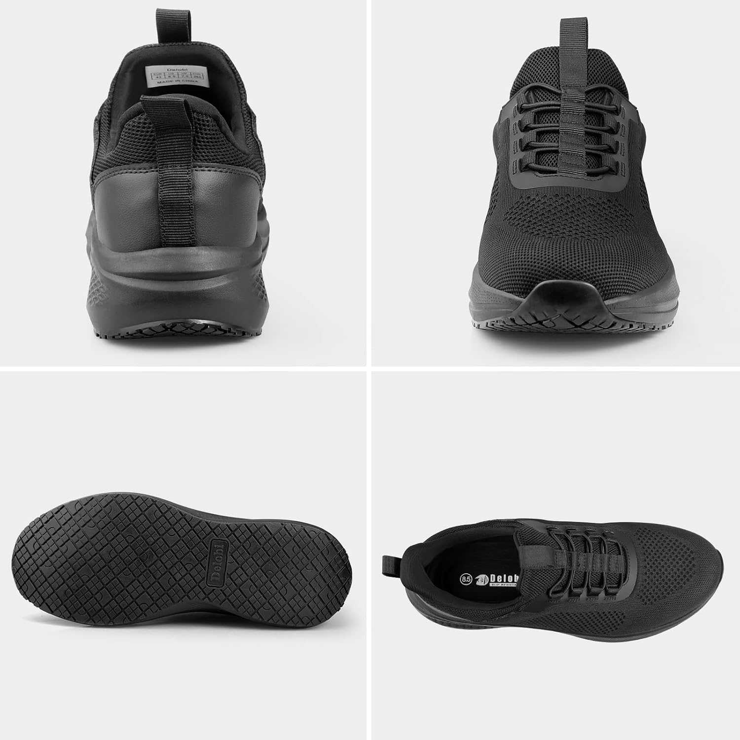 Men's Slip Resistant Work Shoes, ASTM Safety Certified Non Slip Kitchen Restaurant Shoes,Comfortable Lightweight Food Service Walking Sneakers, Easy Slip On Black