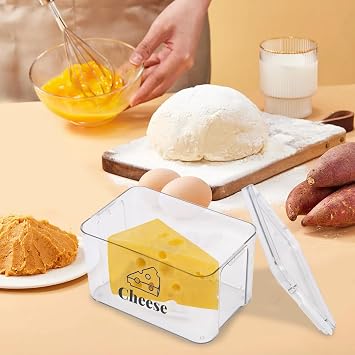 Gzsekken Cheese Storage Container,Airtight Fridge Organiser with Lid,Stackable & Mold-Resistant Cheese Dish for Chunks & Slices,16.8×10.5×9.5 BPA-Free Clear Plastic Food Container Bacon Keeper