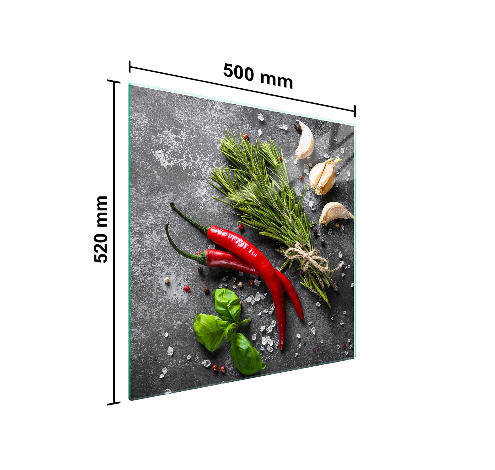 TMK ArtDeko Szklana płyta ochronna na kuchenkę 50x52 cm, szklana deska do krojenia, szklany panel do kuchni, Papryka