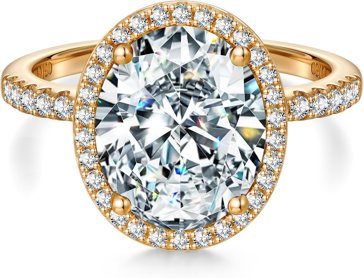 5CT Oval Cut Moissanite Halo Engagement Ring for Women, 14K Gold Plated Tarnish-Resistant Silver, D Color VVS1 GRA Certified – Promise & Anniversary Jewelry Gift for Her