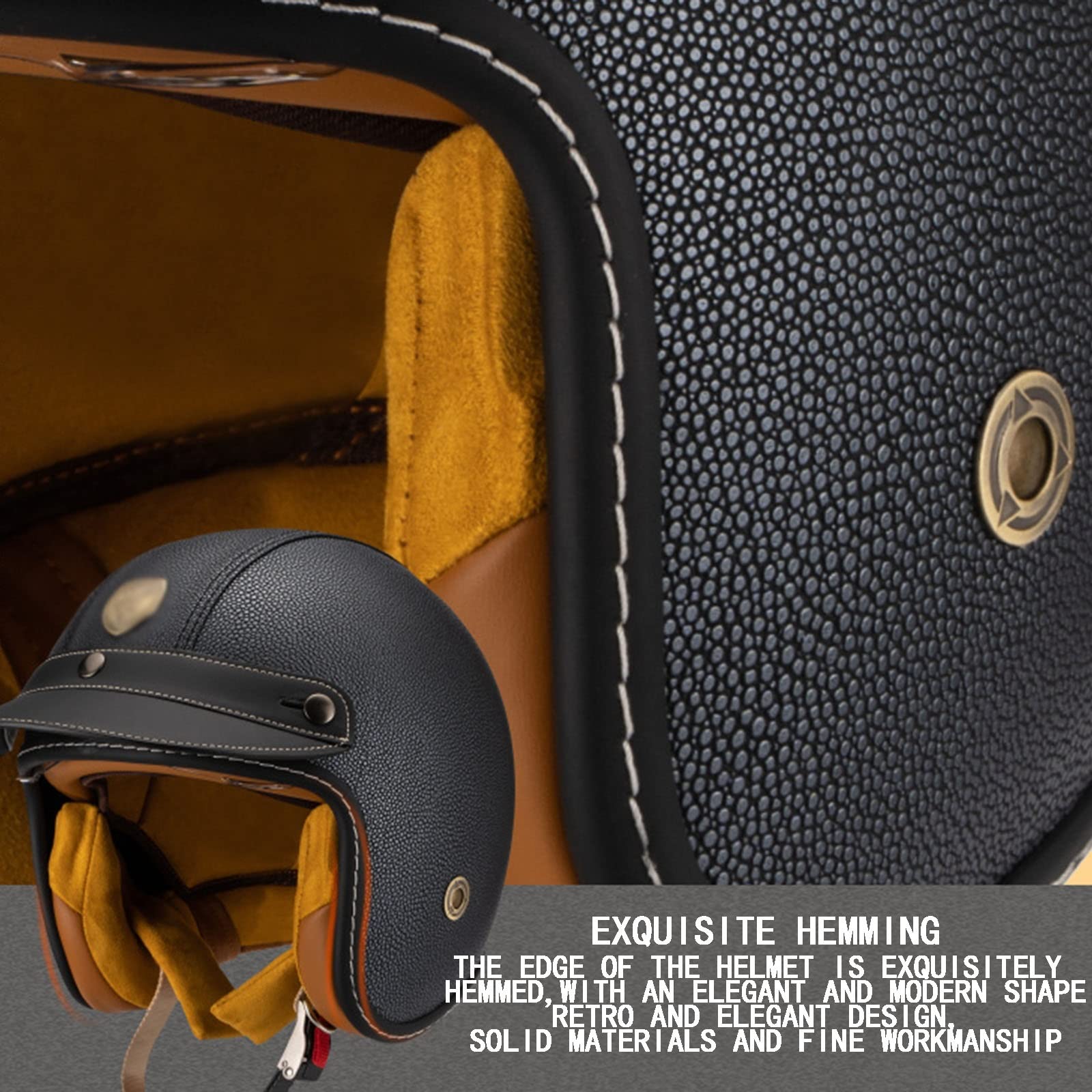 Casco Moto Aperto Vintage In Pelle | Omologato ECE E DOT | Modulabile 3/4 Per Uomo E Donna Scooter Chopper