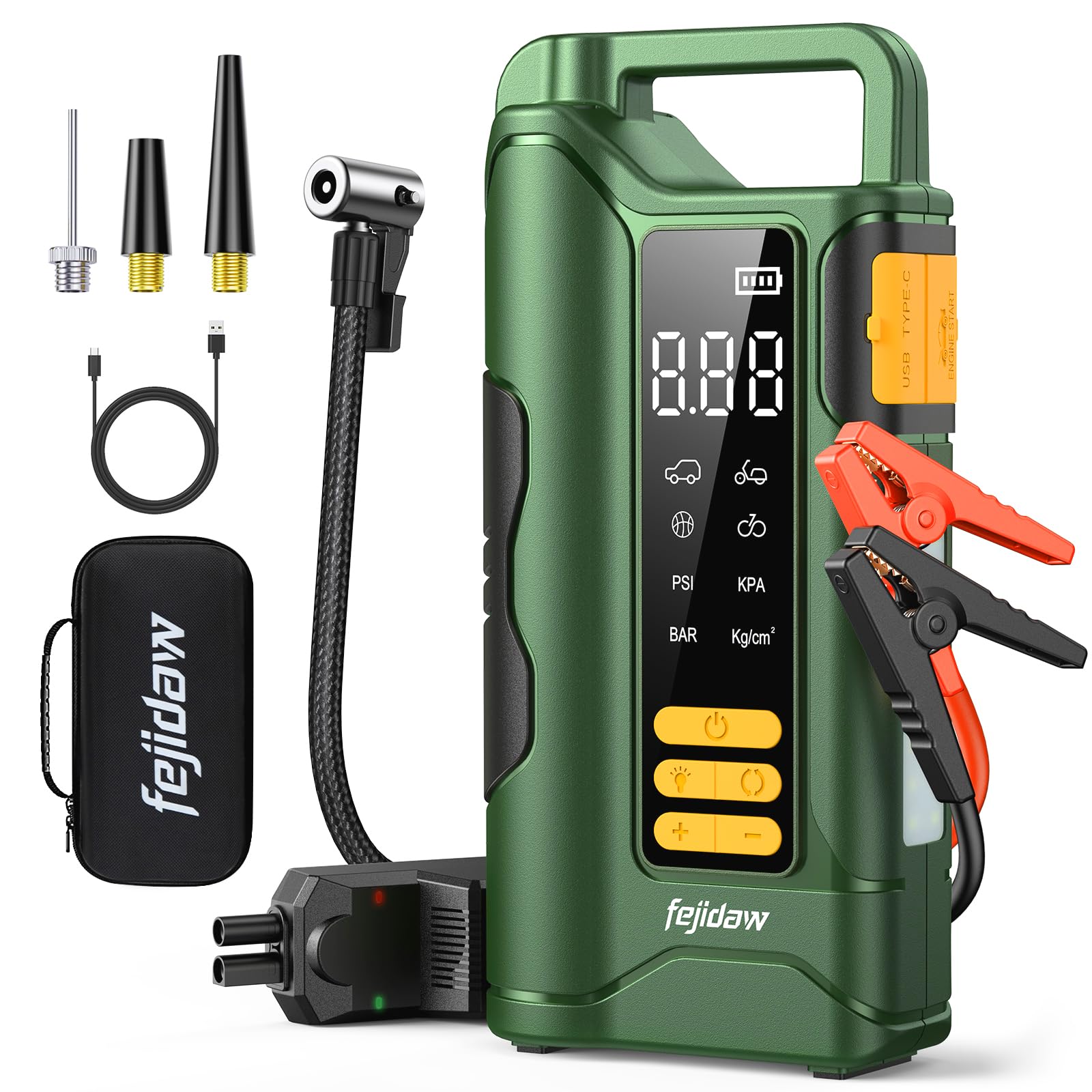 Jump Starter with Air Compressor 5000A Car Battery Jumper Starter 16000mAh Battery Jumper Starter Portable for 10L Gas