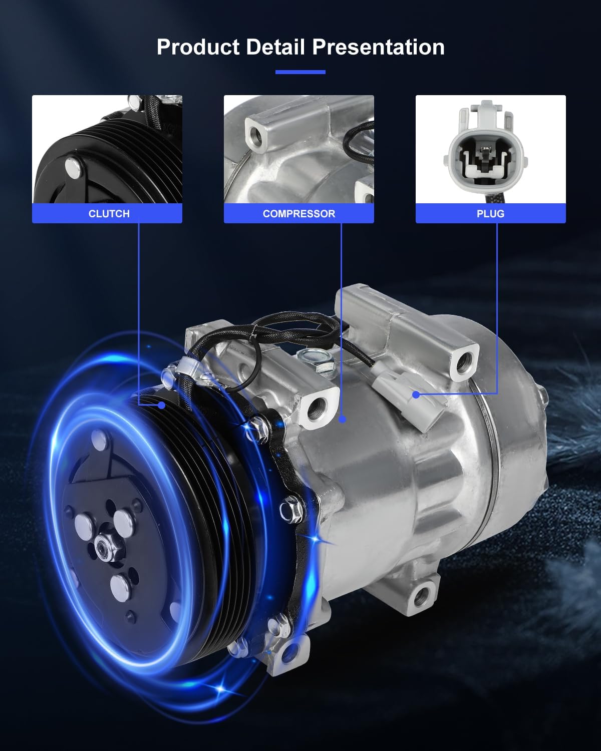 ECCPP AC Compressor Fast Cooling 1996-2002 Fit for Dodge Dakota 2.5L 1997-1998 Fit for Jeep TJ 2.5L 4.0L Air Conditioning Compressor 6 Grooves SD7H15