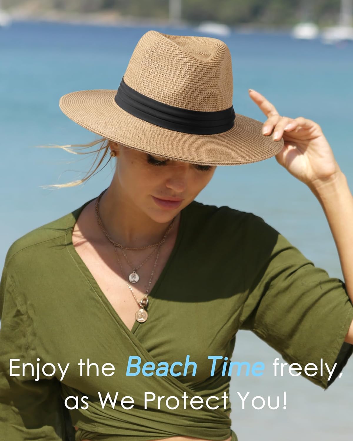 FURTALK Panama Hat Sun Hats for Women Men Wide Brim Fedora Straw Beach Hat UV UPF 80+ - Image 3