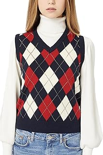 FASHION BOOMY Women's Knit Sweater Vest - Cable Argyle V Neck Top Knitwear
