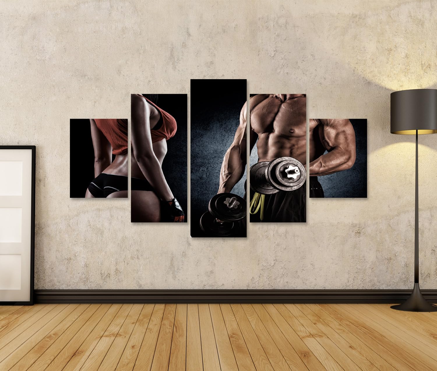 islandburner Tableau sur toile - Moments de fitness puissants - Tableau mural pour les amateurs de sport dans la salle de loisirs - 5 pièces