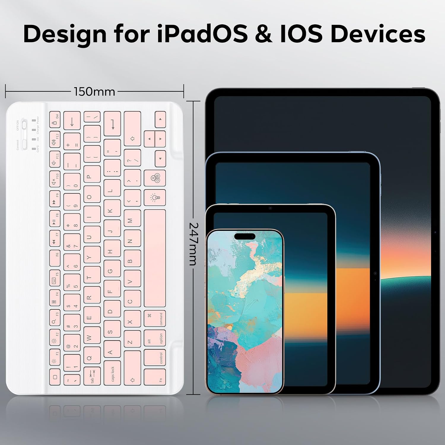 OMOTON 7 Color Backlit & Rechargeable Bluetooth Keyboard for iPad & iPhone | Wireless Ultra Slim Portable Typing Keyboard Compatible with iOS & iPadOS, Perfect for Students＆Travel Office Users, Pink