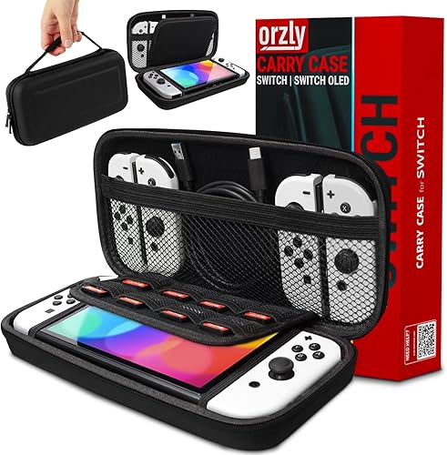 Orzly Funda de transporte compatible con Nintendo Switch y la nueva consola OLED de Switch - Funda protectora de viaje portátil con bolsillos para