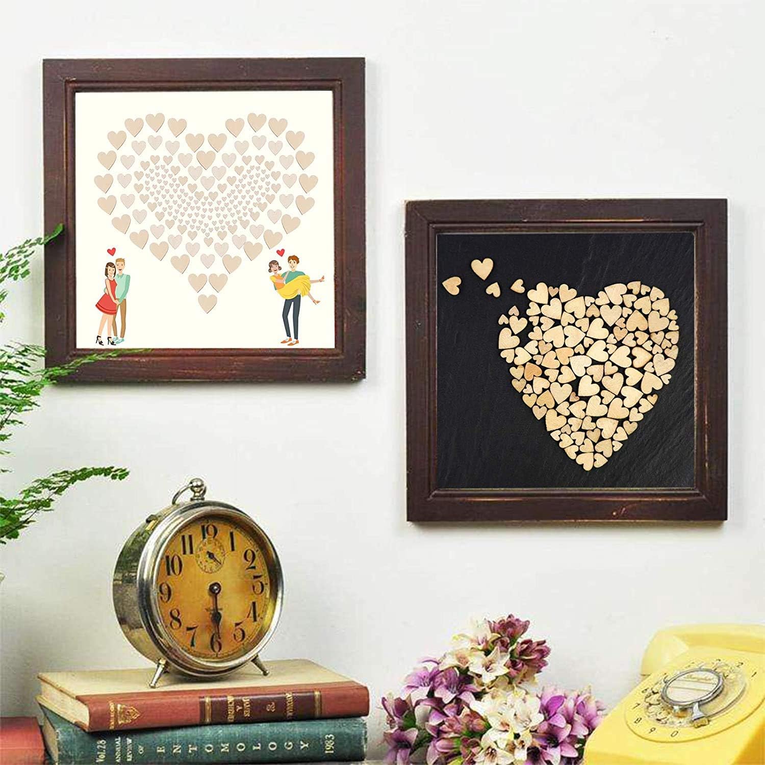 Pack of 400 Unfinished Blank Wooden Heart Shaped Slices Discs DIY Craft Pieces for Wedding Ornaments Christmas Party Embellishment (4 Sizes)