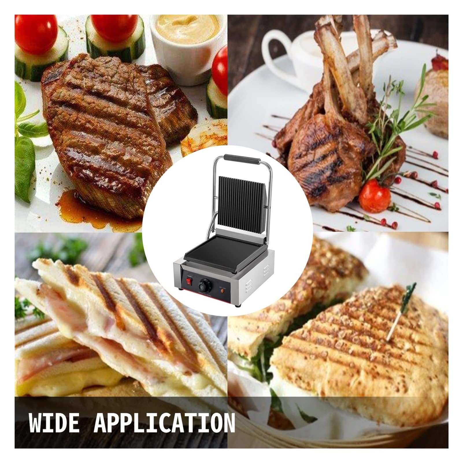 Parrilla eléctrica comercial con ranura para encimera, parrilla antiadherente de acero inoxidable con control de temperatura 122.0-572.0 °F, para cocina, hogar, restaurante 6