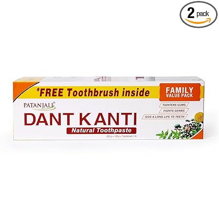 Patanjali Dant Kanti Natural Toothpaste (200g+100g), Big Saver Pack, Makes Teeth Strong, Tightens Gums, Gives Cavity Free Smile