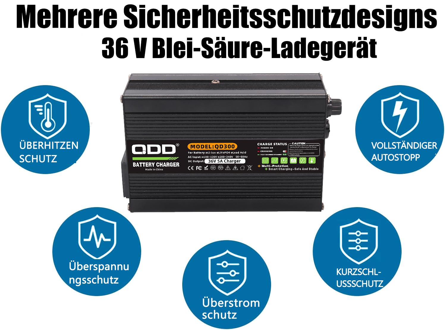 QDD Caricabatterie 36V 36V 5A al piombo-acido con uscita DC 50A Connettore Anderson per 36V Piombo Acido AGM Gel VRLA OPZV 36V Smart Charger