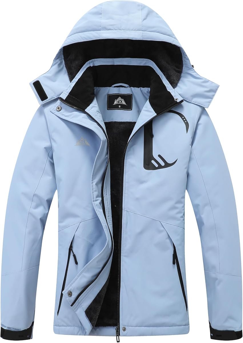 Abrigo de invierno cálido para mujer MOERDENG Chaqueta impermeable para snowboard | Capucha desmontable, abrigo de esquí impermeable resistente al viento, ropa exterior aislante transpirable