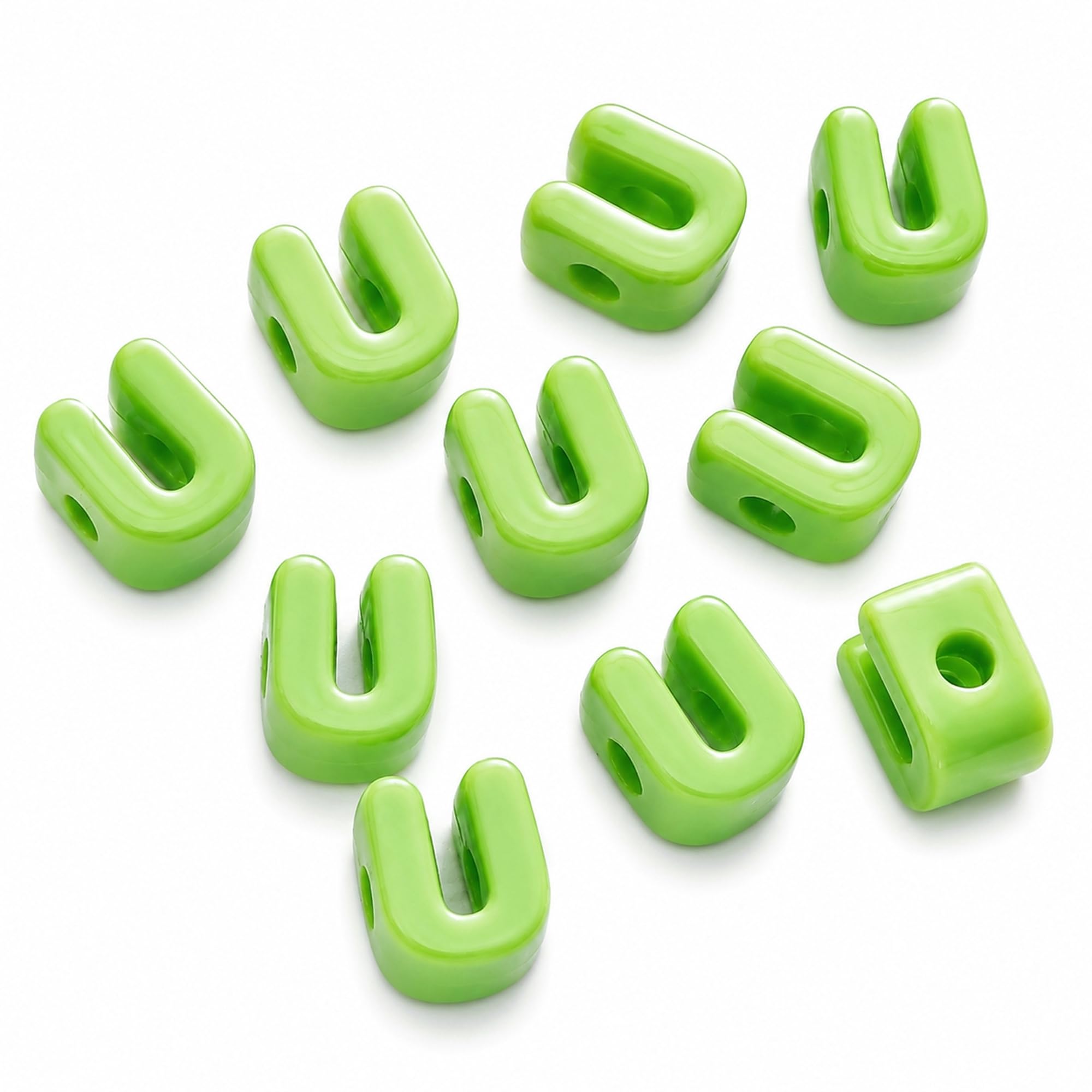 Letter Beads, 10pcs Alphabet Beads, Large Acrylic Letter Beads with 6mm Holes for Bracelet Making, Jewellery, Keyrings and Craft Projects (Green, Letter U)