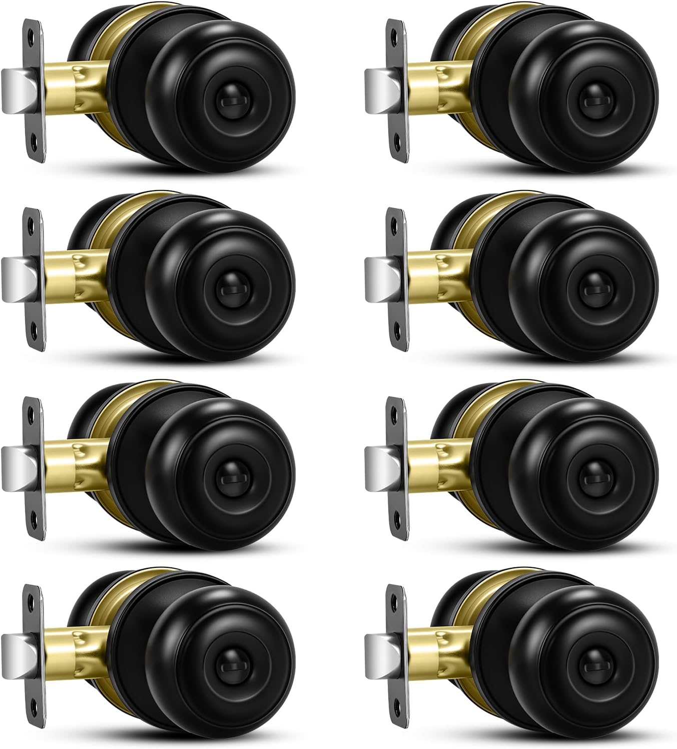 8 Pack Matte Black Door Knobs, Privacy Door Knob with Lock, Interior Doorknobs with Round Ball, Keyless Door Lockset for Bedrooms Bathrooms
