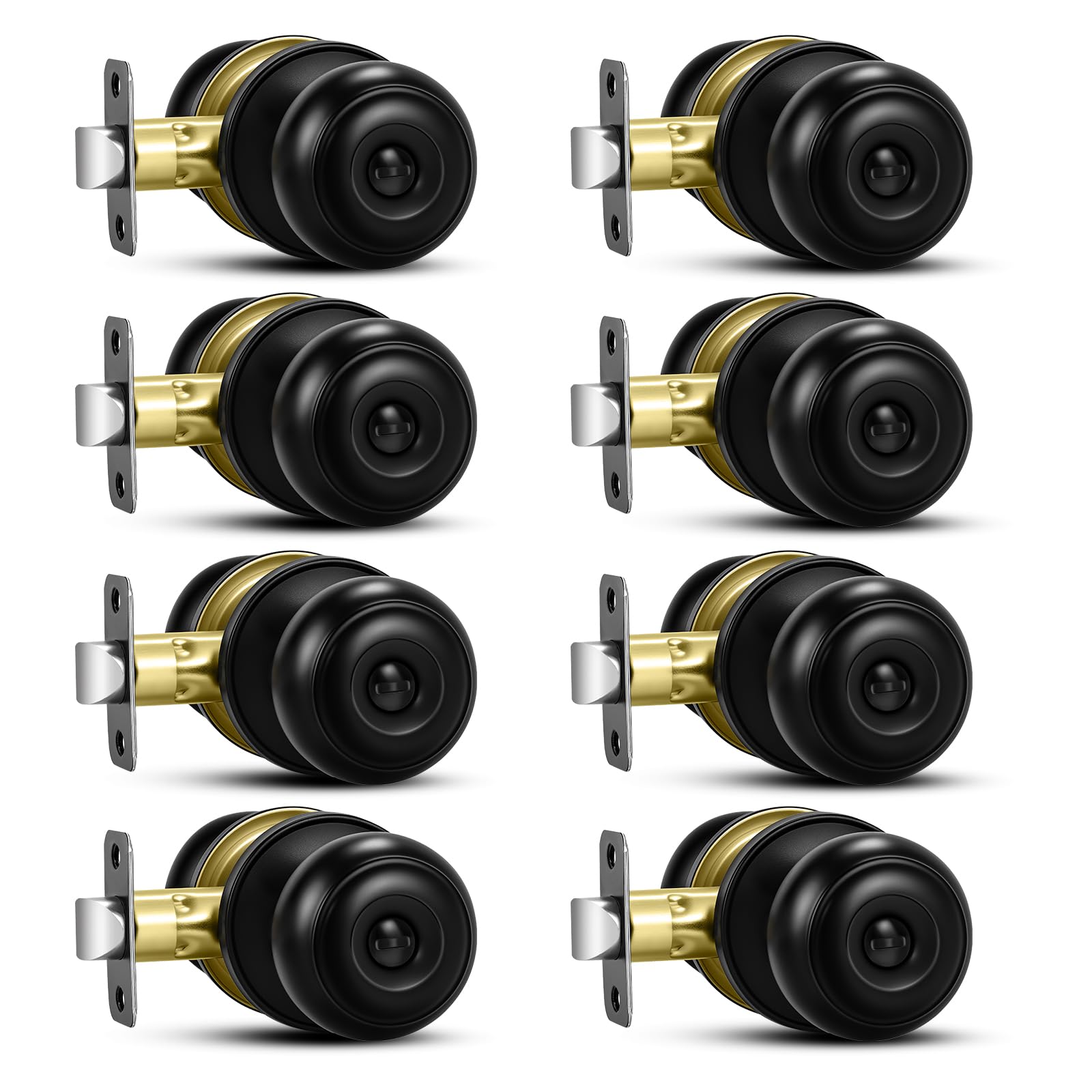 Plustool 8 Pack Matte Black Door Knobs - door hardware and locks | Mubboo