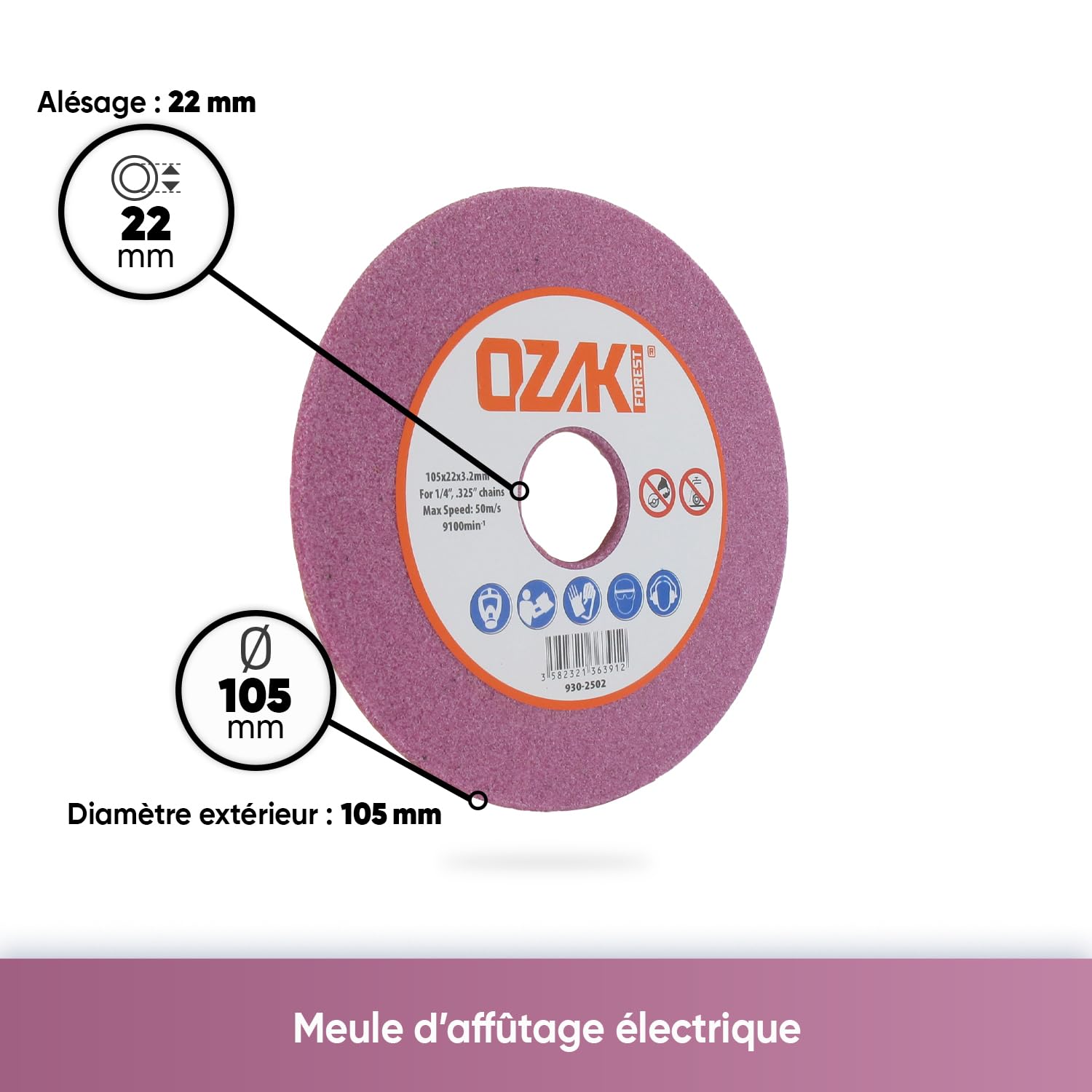 OZAKI - Mola Affilatura Di Ricambio - Ø ext. 100 mm, foro 22 mm, spessore 3,2 mm, per catene da 1/4", 0,325", per macchine Easy Grinder, Midi Jolly, Nick The Grinder & 9307812
