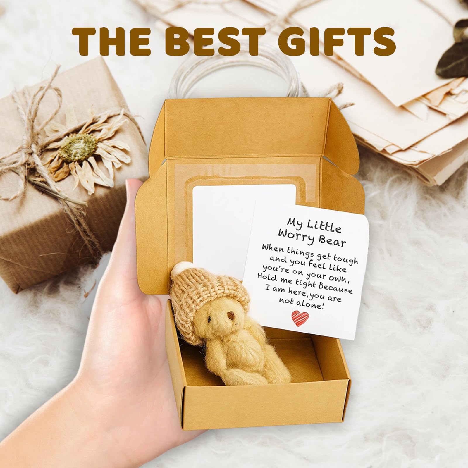 IAndhy 2 Pcs Worry Bear In A Box, Worry Bear, Worry Dolls, Little Pocket Hug Teddy With Inspirational Card Sympathy Gift - Image 3