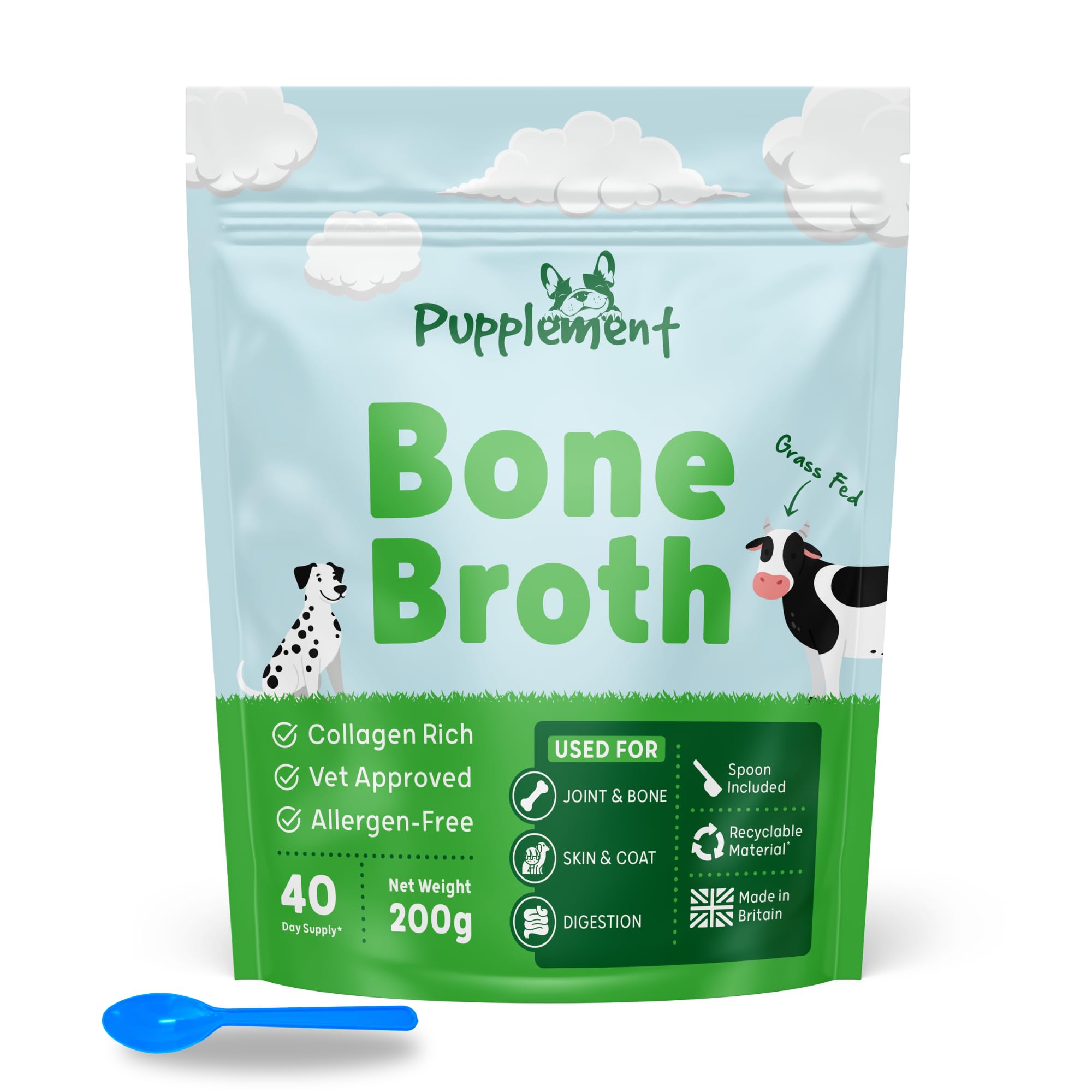 Pupplement Beef Bone Broth for Dogs – 99% Grass-Fed Protein – Joint, Gut, and Immune Support – High Collagen – 200g – Natural Food Topper for Dogs (Single)