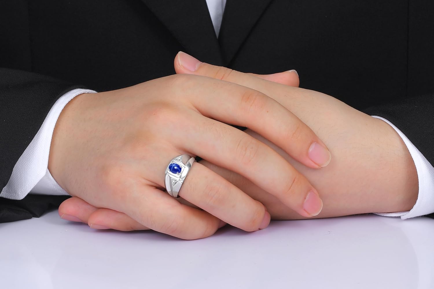 Rylos Men's Sterling Silver Classic Designer Ring - 6X4MM Oval Gemstone & Sparkling Diamond - Birthstone Rings for Men - Available in Sizes 8 to 13 - Image 2