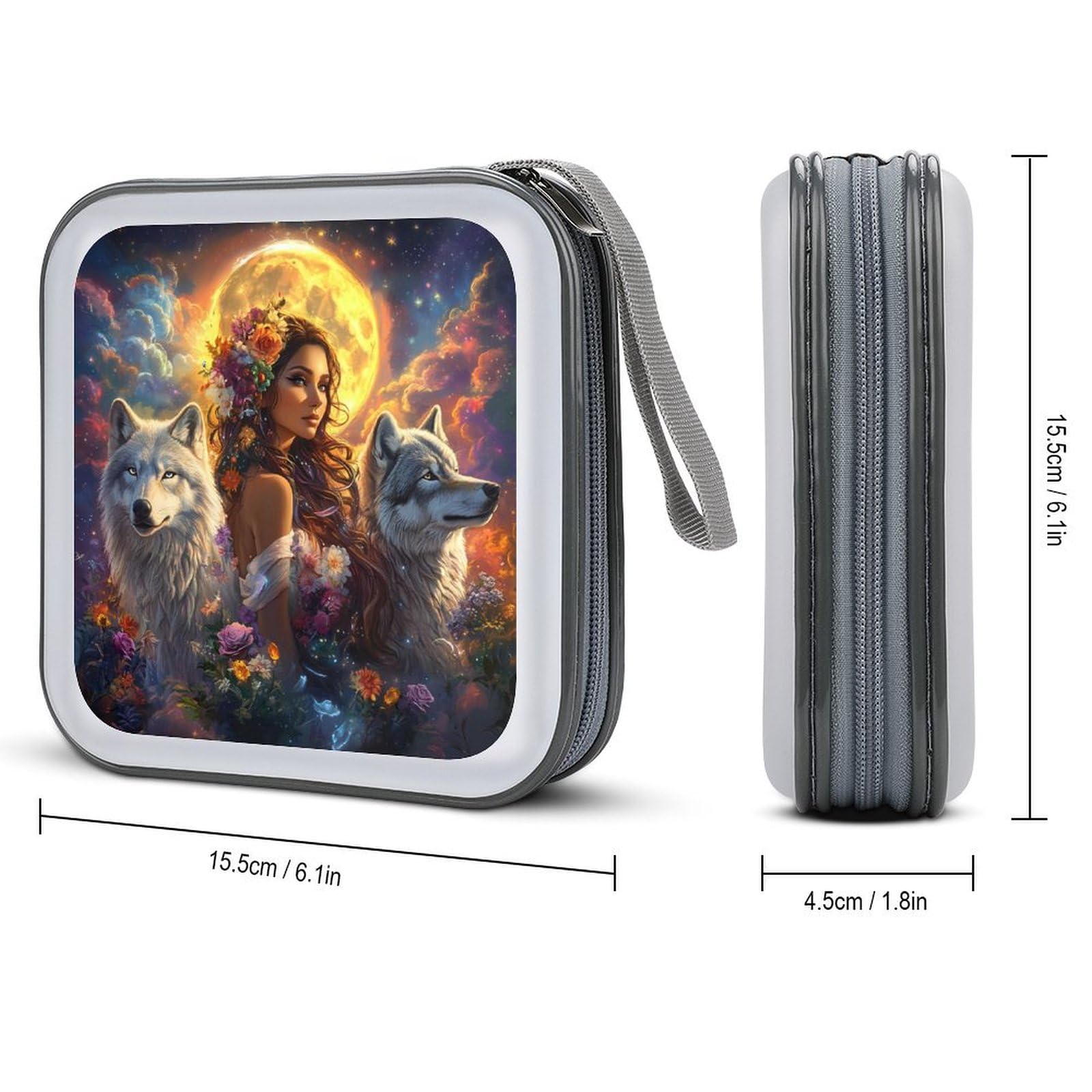 Woman With Wolf CD Case Plastic DVD Case Holder Wallet Disc Storage Organizer for Car Travel