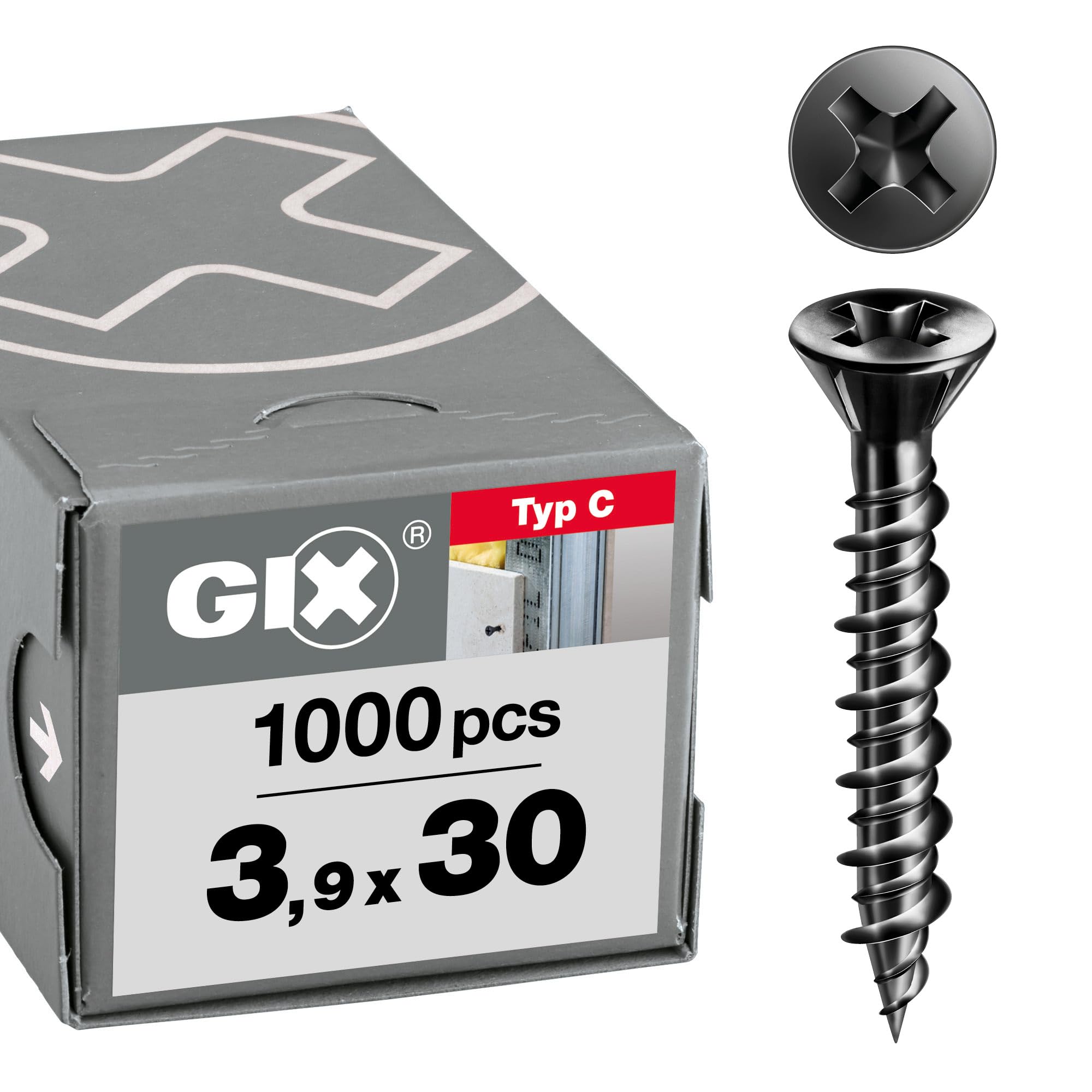 SPAX GIX-C Drywall Screws 3.9 x 30 mm Hilo Thread 1000 Pieces Small Router Head, Phillips H2, Drywall Screws for Plasterboard and Drywall Elements - 1791170390305
