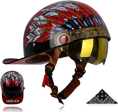 Medio casco para motocicleta, gorra de béisbol retro, medios cascos con lente desplegable para adultos de calle, para hombres y mujeres,