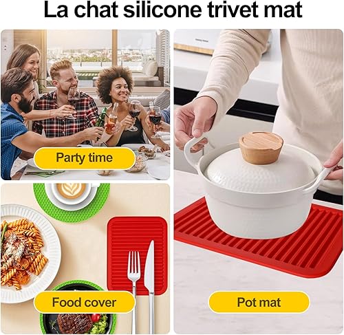 Miniatura 2 de Sov Salvamanteles de silicona  4 soportes para ollas resistentes al calor, almohadillas calientes antideslizantes para sartenes calientes, platos