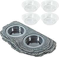 REPTIZOO Magnetic Reptile Feeder Ledge Double Bowl with 6 Cups - Secure Food Water Dish for Geckos, Lizards, Chameleons