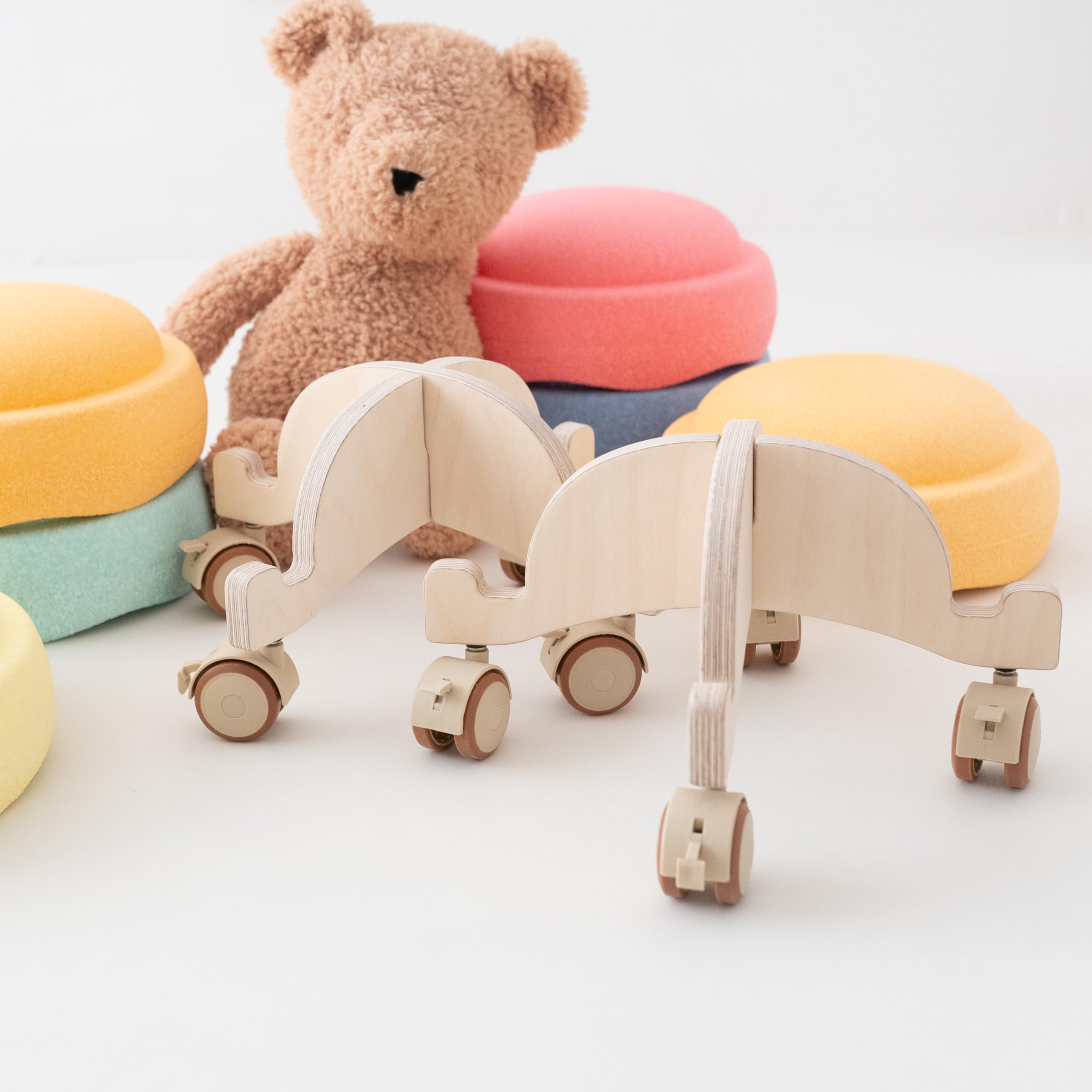 wunderwunsch Abenteuerroller für Stapelsteine® als Motorikspiel aus der Stapelwelt zum Rollen mit Feststeller rutschfest aus Holz als ideales Zubehör zum Spielen