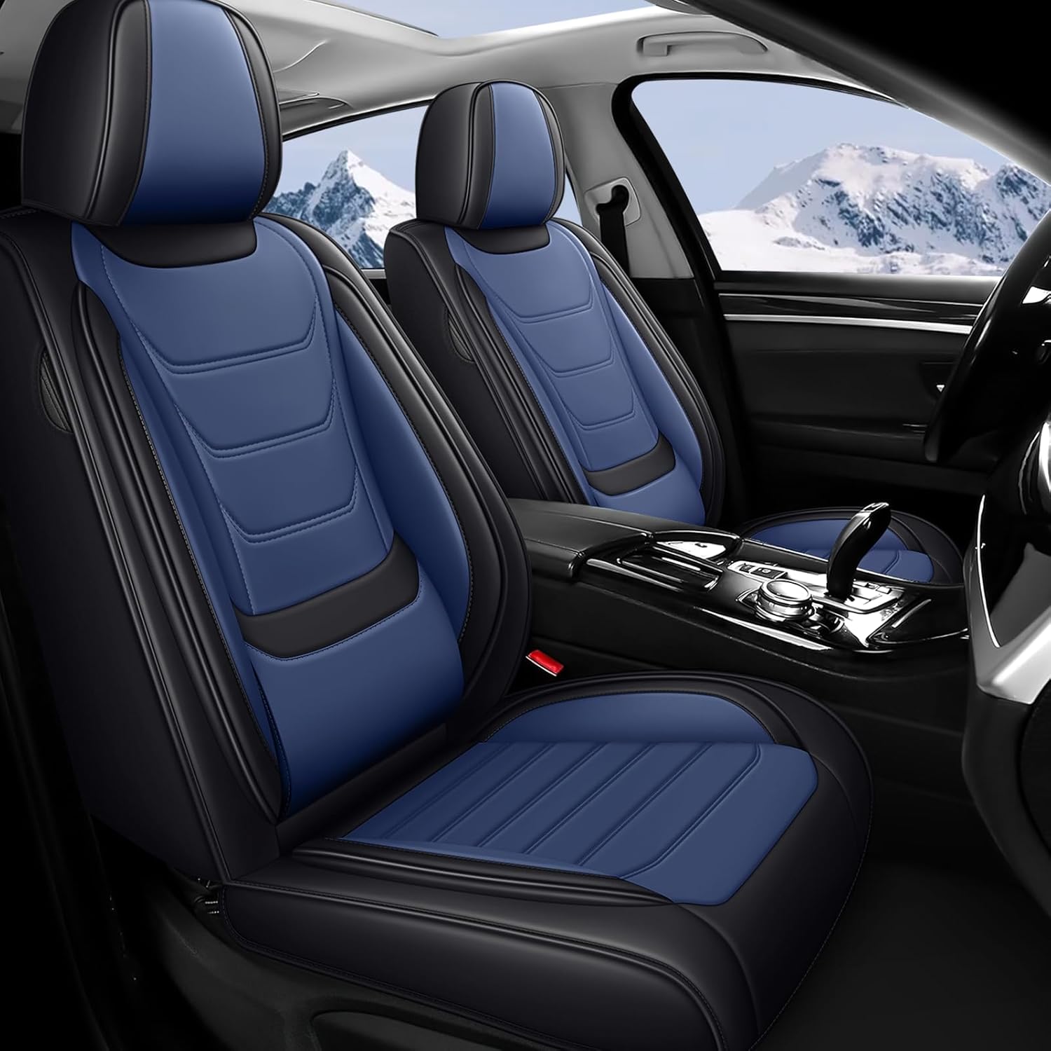 JWLK Seat Covers for Infiniti QX60 2014-2026, Anti-Slip Breathable Seat Covers for Cars, Luxury Nappa Leather Automotive Seat Covers Sets Compatible with Airbag (Standard 5 Seats, Black Blue)