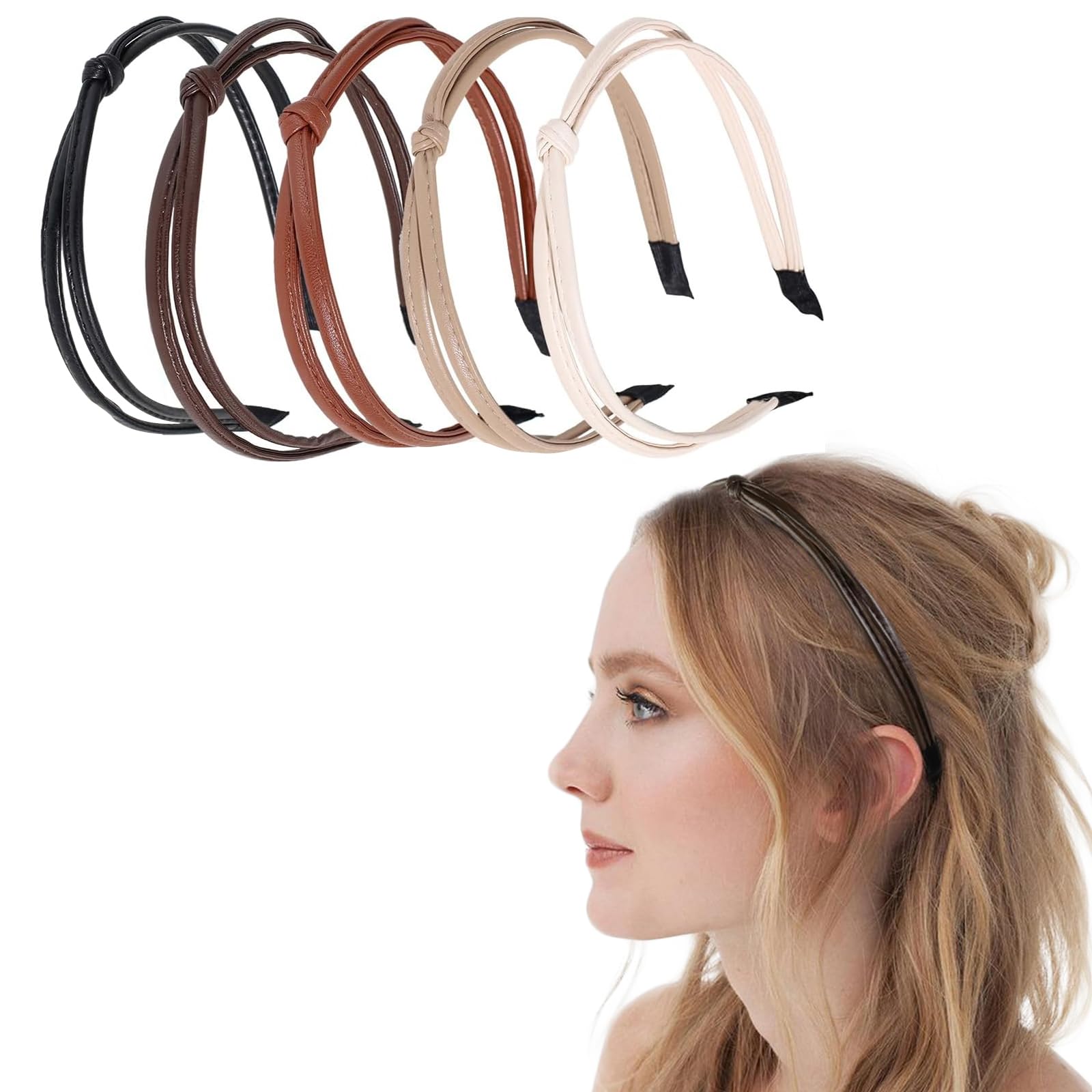Dark Brown Hair Dye Thin Headbands For Women (4-Pack) - 8mm Skinny Comfort  Hair Bands In Neutrals Head Bands For Womens Hair