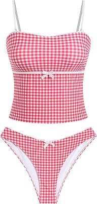 ZAFUL Tankini Swimsuits for Women Bow Bandeau Bathing Suits Tummy Control High Cut Two Piece Bikini Sets