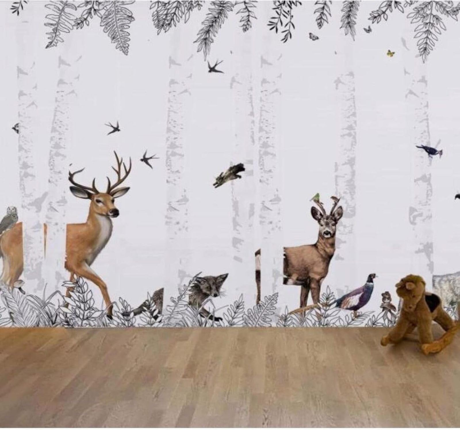 XLMING Black and White Forest Reindeer Birds Landscape 3D Wallpaper Luxury Home Dining Decor Paste Sofa Living Room The Wall for Bedroom Mural-350cm×256cm
