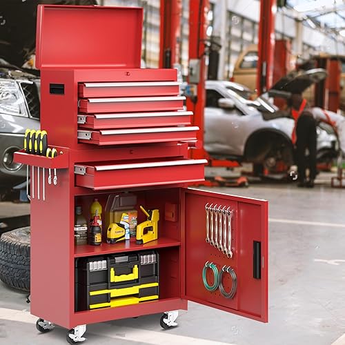 Miniatura 2 de Cofre de herramientas de 5 cajones, armario de almacenamiento de herramientas rodante con caja de herramientas superior desmontable, embalaje