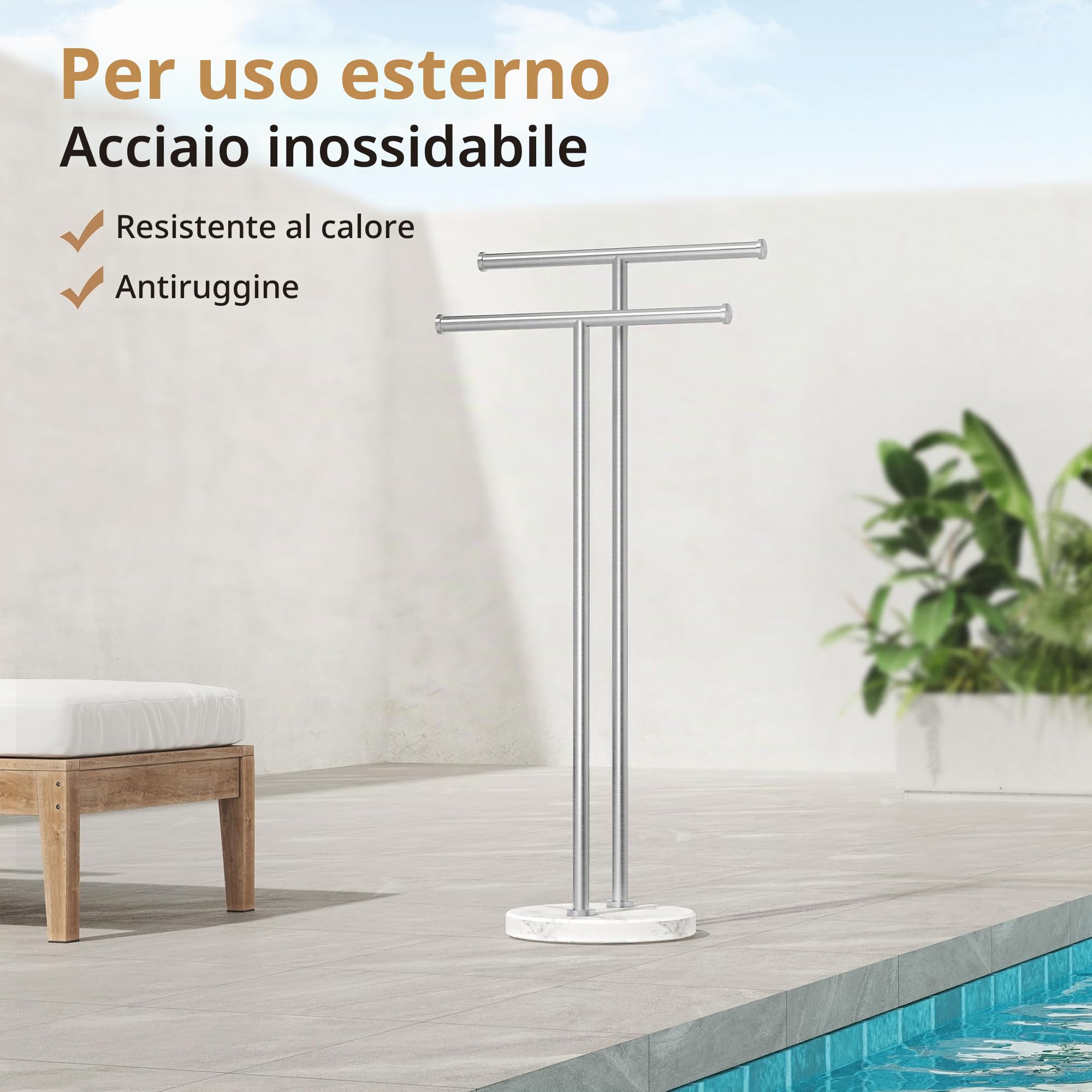 KES Portasciugamani autoportante a 2 ripiani con base rotonda in marmo naturale da 4,8 kg, portasciugamani da pavimento per pavimento del bagno, doppia forma a T, acciaio inossidabile 18/8, finitura