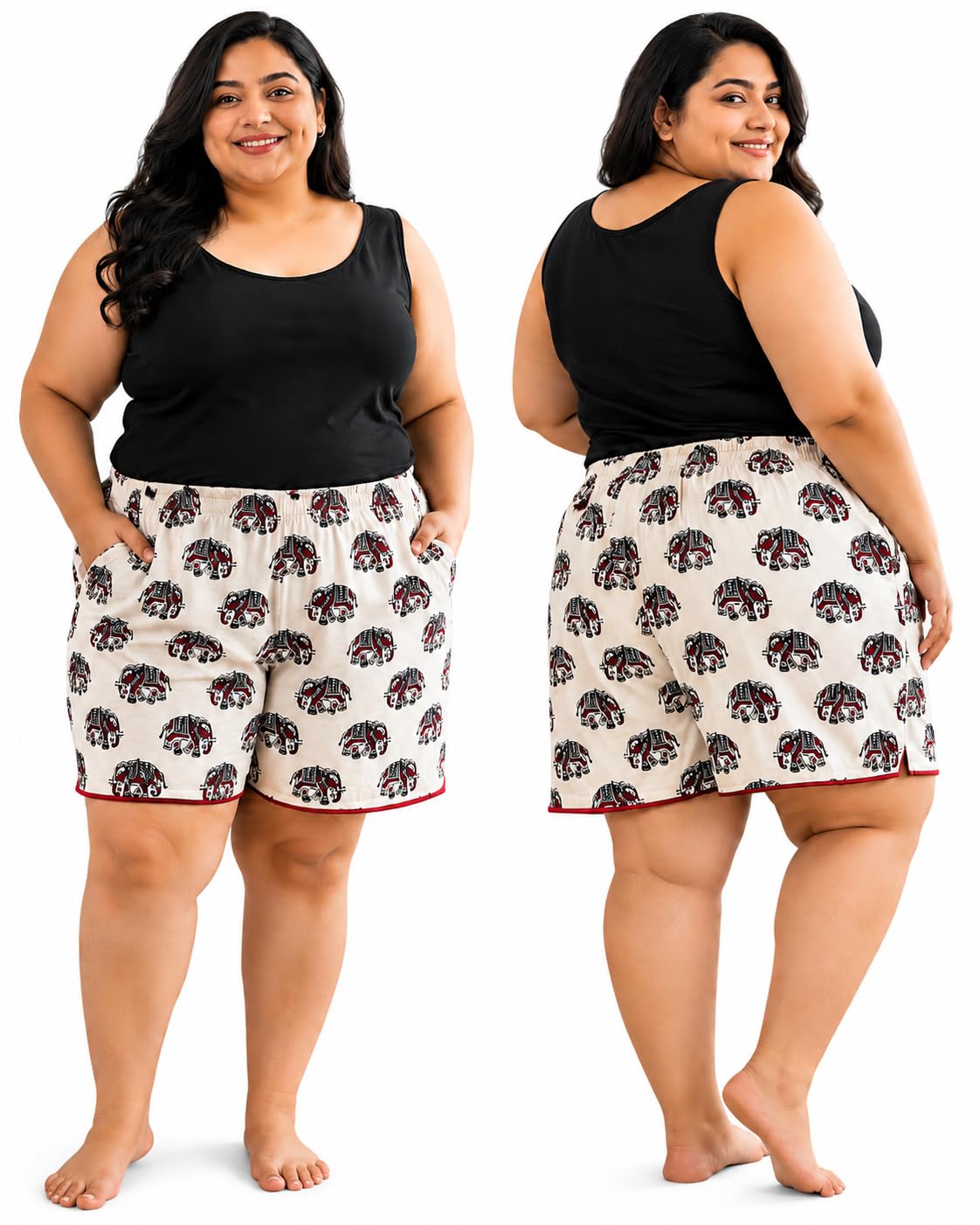 Women's Cotton Shorts Hand Block Print Plus Size XL & XXL-image-0