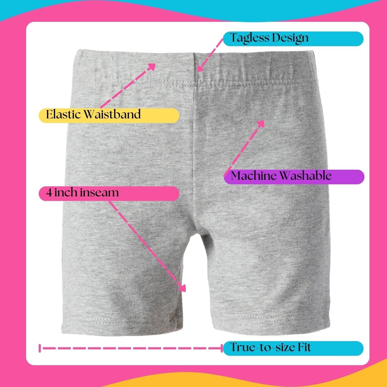 Girl's Cotton Bike Shorts, Cartwheel, Dance Shorts - 3 Pack - Image 3