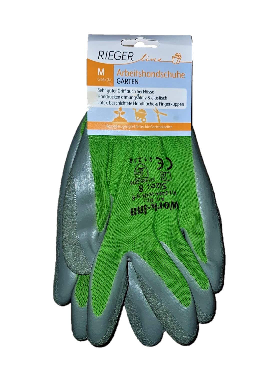 Working Gloves, Heavy Duty, green/black, Power Grip, Latex Coating, Rieger Size 8-M