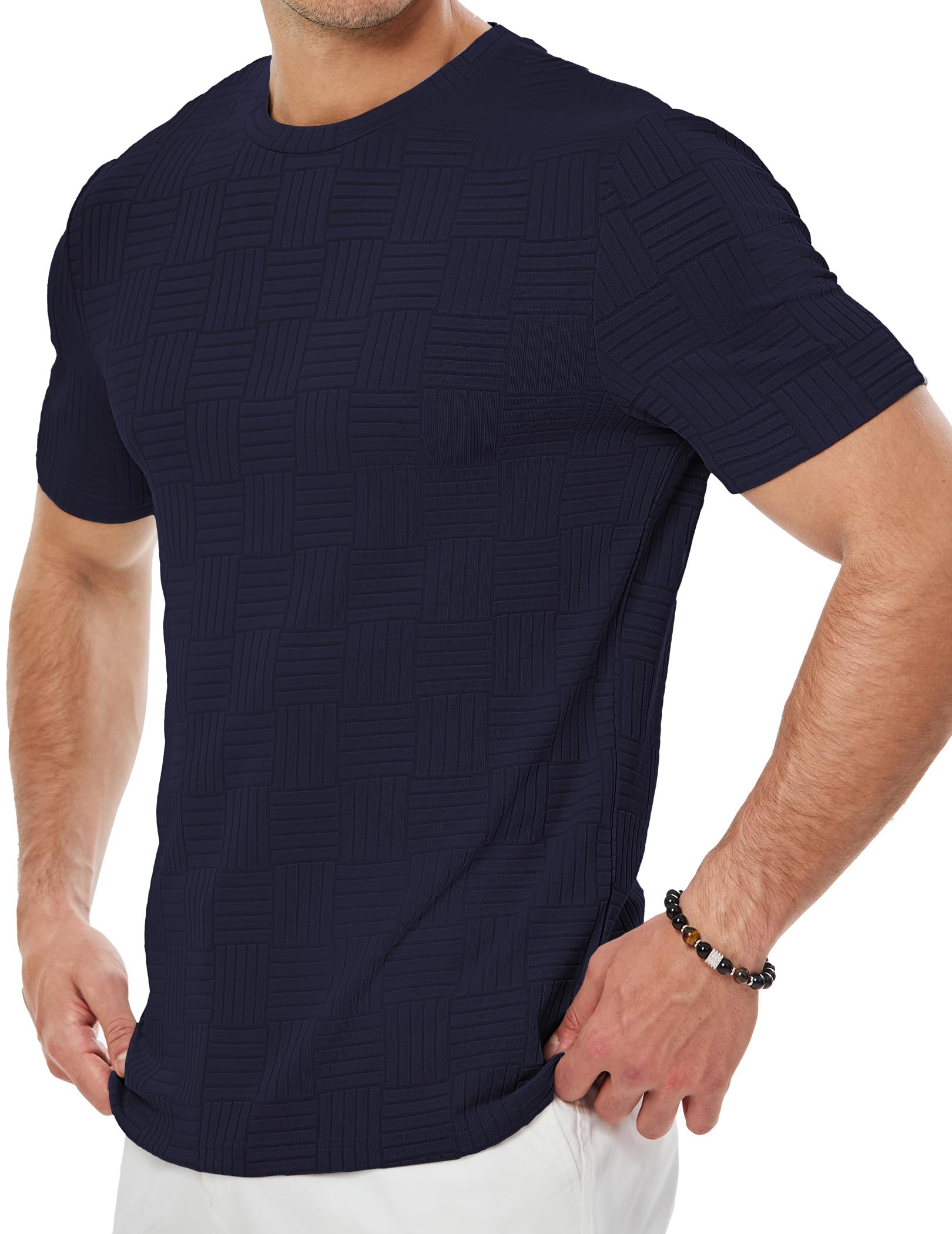 JMIERR T Shirt Herren Kurzarm Basic Rundhals Einfarbig T-Shirt Textured Muscle Slim Fit Hemd Herren Sportwear S-3XL