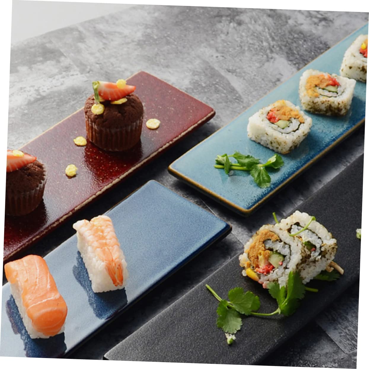 Plateau à Sushis Rectangulaire en Céramique Noir Style Japonerie
