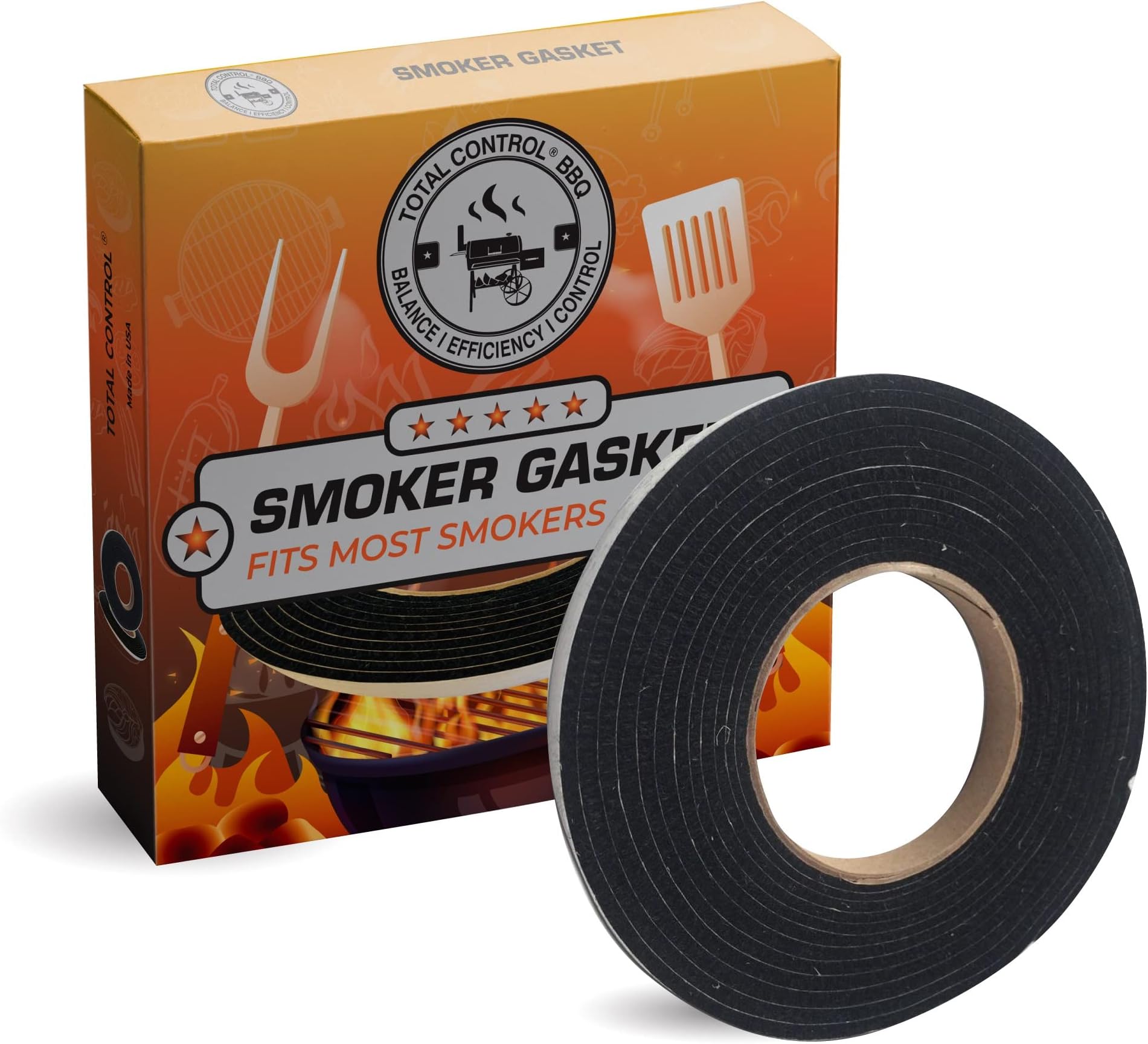 FireBlack Fireblack125 1/2 x 1/8 Black Hi Temp BBQ Smoker Gasket Self Stick15 ft LavaLock