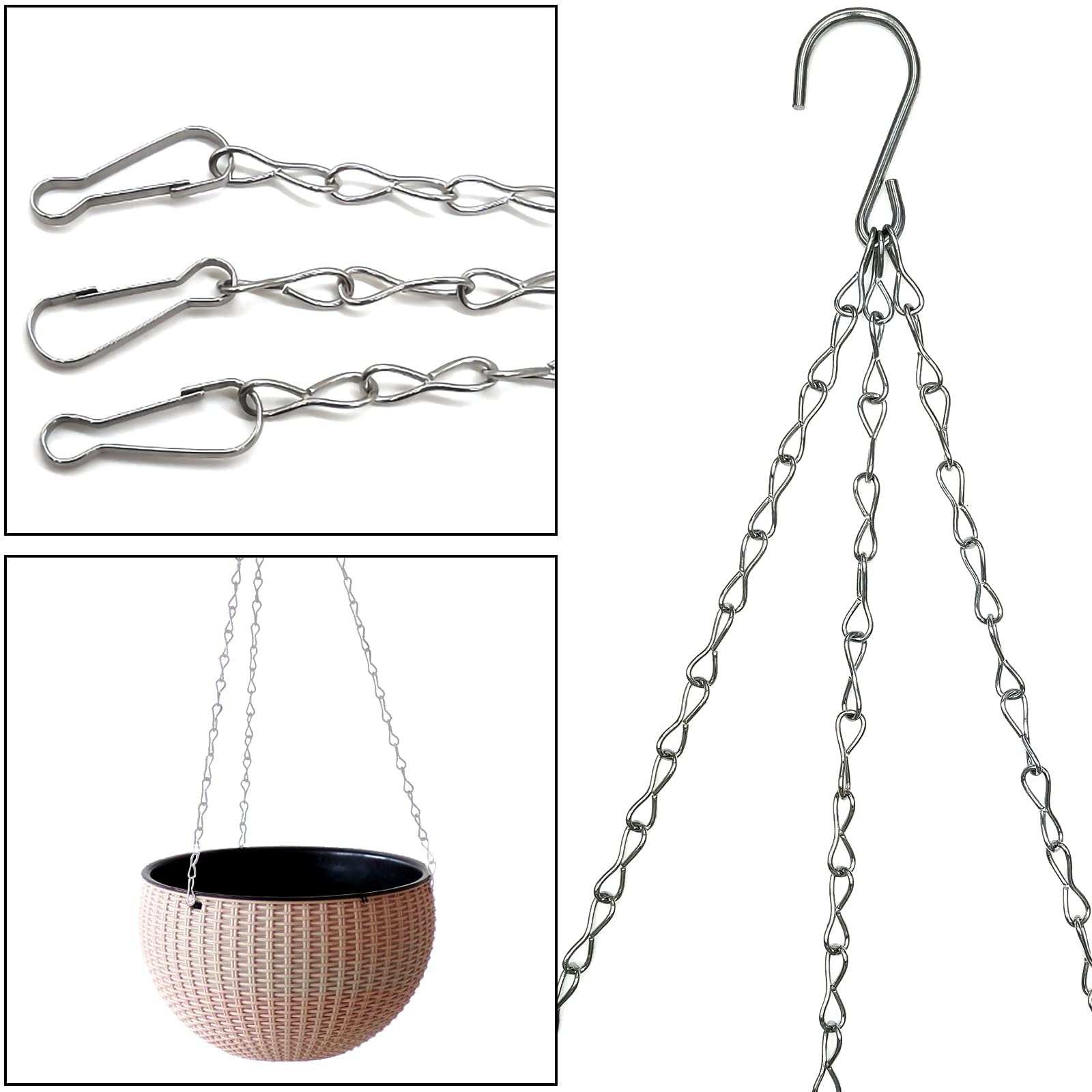 3 Sets Hängeketten Für Pflanzen – Metall-Ketten Mit Clips & S-Haken, 40 Cm Lang, Schwarz, Für Blumentöpfe & Dekoration