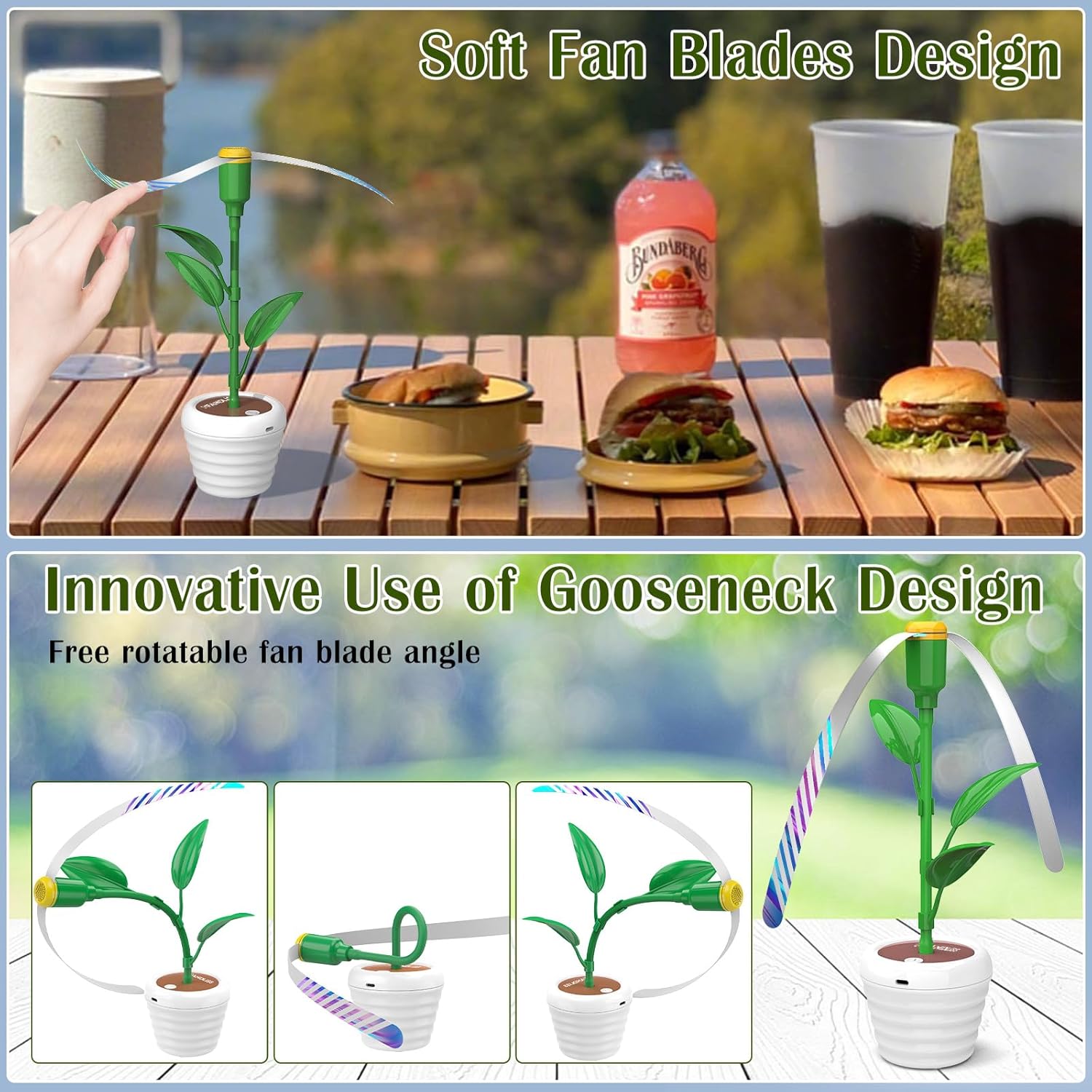 Fly Fans for Tables, Flowerpot Modeling Fly Repellent Outdoor Indoor, Portable Tabletop Fly Fan, Food Fans for Camping, Picnic, Fishing, USB & Battery Powered (3 Packs)