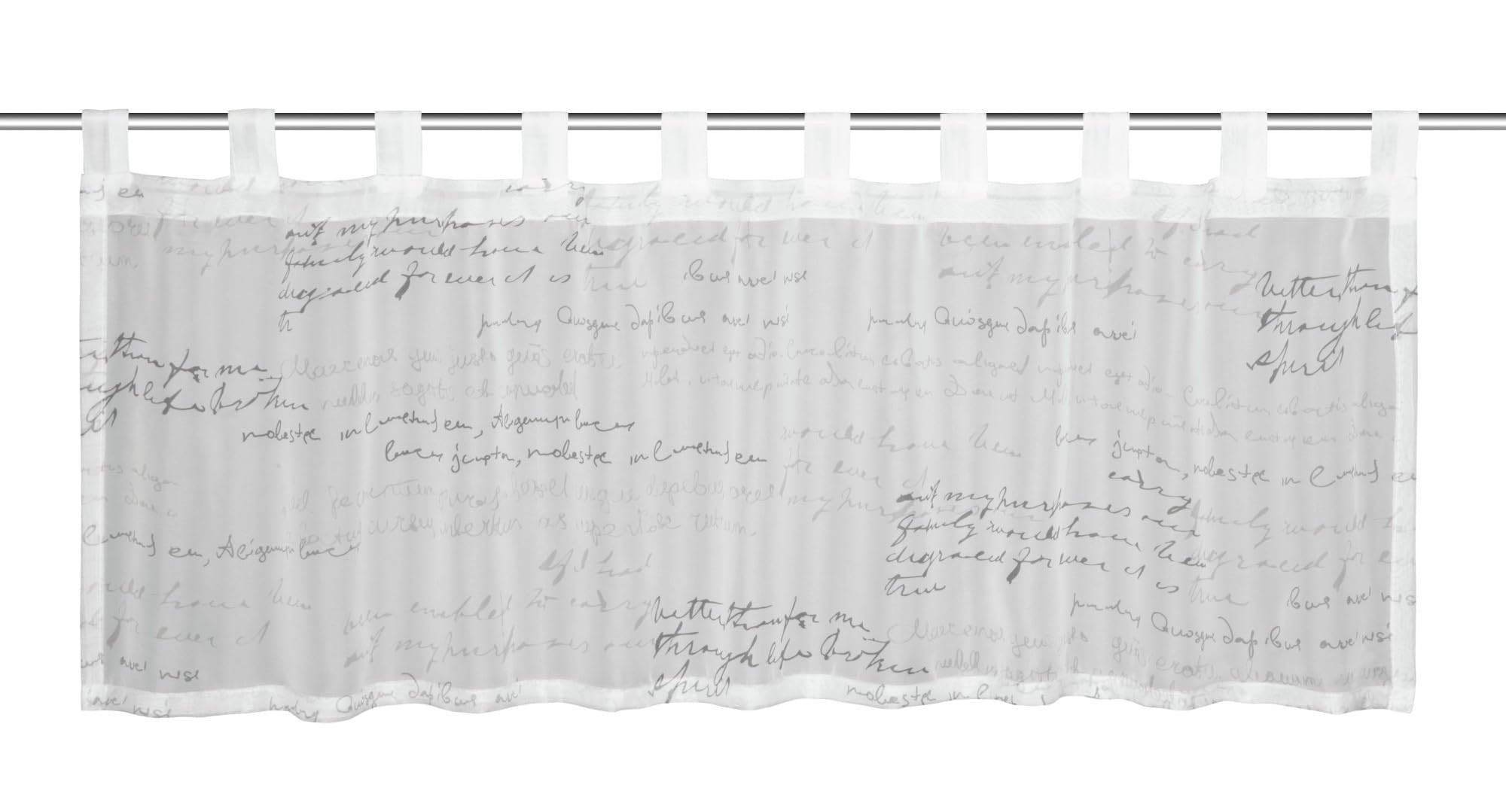 Gardinia Bistro Curtain Voile All-Over Lettering Print, White, 135 x 45 cm