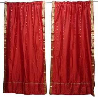 Mogul Interior 2 Red Sari Curtain Rod POcket Panel Home Decor Drape 84X44
